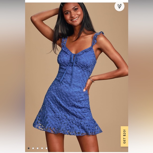 NWT Lulu’s Charmaine Royal Blue Embroidered Mini Dress Size M - Picture 1 of 15